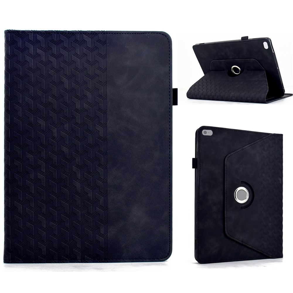 Tablet Case For iPad 9.7-inch (2018) / (2017) / Air 2 / Air (2013) Rotating Stand Building Block Imprinted Leather Cover - Black