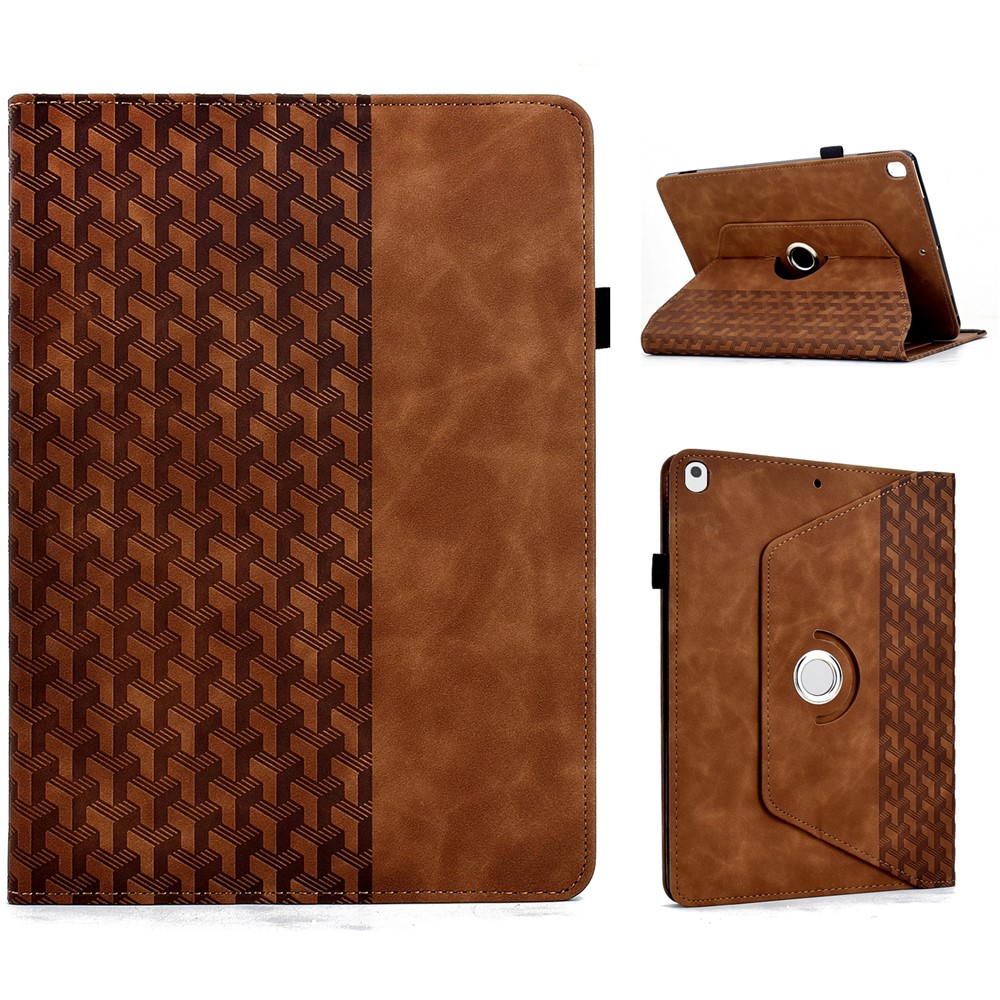Tablet Case For iPad 10.2 (2020) / (2019) / Air 10.5 inch (2019) / Pro 10.5-inch (2017) Rotating Stand Building Block Imprinted Leather Cover - Brown