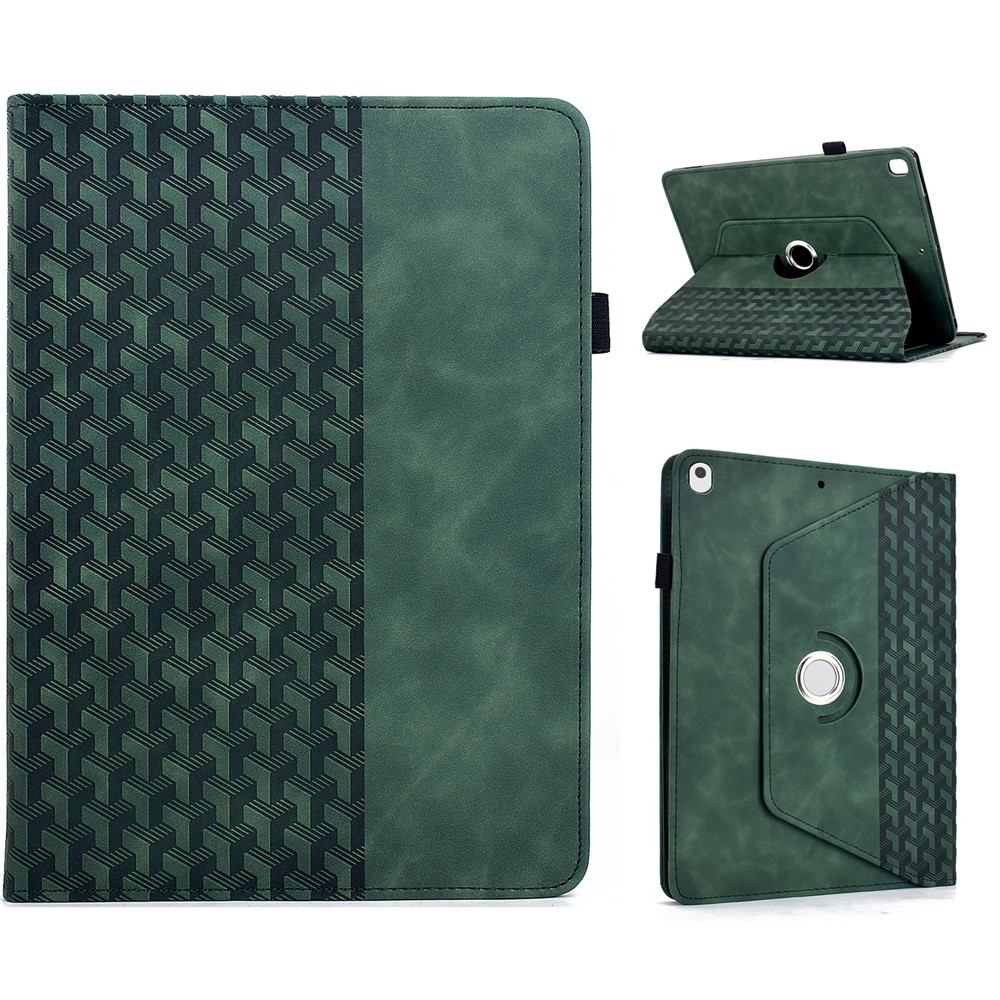 Tablet Case For iPad 10.2 (2020) / (2019) / Air 10.5 inch (2019) / Pro 10.5-inch (2017) Rotating Stand Building Block Imprinted Leather Cover - Green