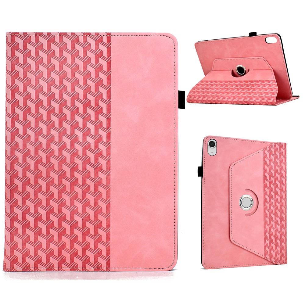 For iPad (2025)  /  10.9 (2022) Case Rotating Stand Building Block Imprinted Leather Tablet Cover - Pink