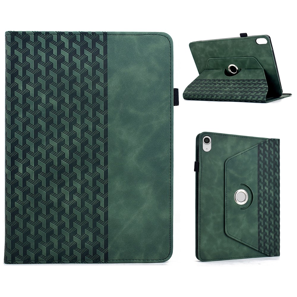 For iPad (2025)  /  10.9 (2022) Case Rotating Stand Building Block Imprinted Leather Tablet Cover - Green
