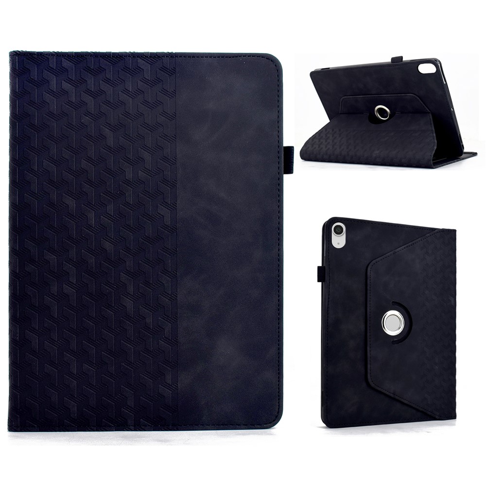 For iPad (2025)  /  10.9 (2022) Case Rotating Stand Building Block Imprinted Leather Tablet Cover - Black