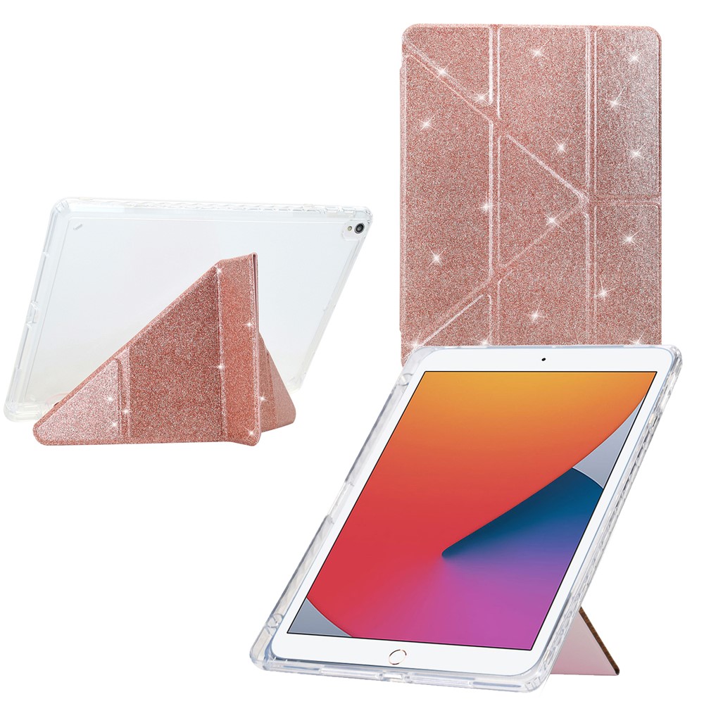 Tablet Case For iPad 10.2 (2020)  /  (2019)  /  Air 10.5 inch (2019) Y-Fold Stand Glitter Leather TPU Acrylic Clear Cover - Rose Gold