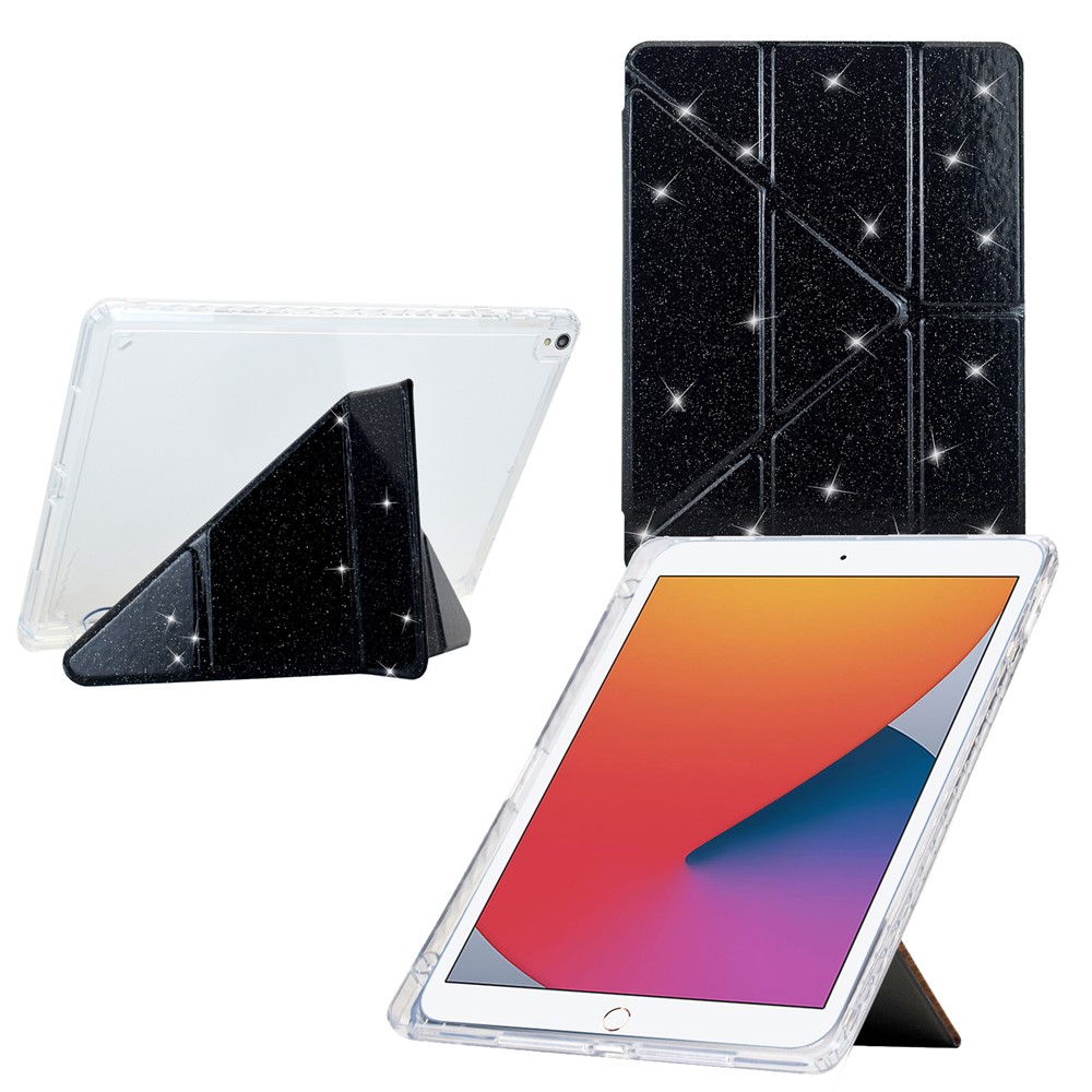 Tablet Case For iPad 10.2 (2020)  /  (2019)  /  Air 10.5 inch (2019) Y-Fold Stand Glitter Leather TPU Acrylic Clear Cover - Black