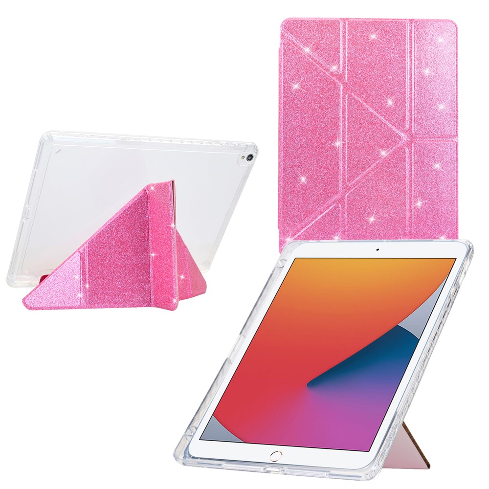 Tablet Case For iPad 10.2 (2020)  /  (2019)  /  Air 10.5 inch (2019) Y-Fold Stand Glitter Leather TPU Acrylic Clear Cover - Pink