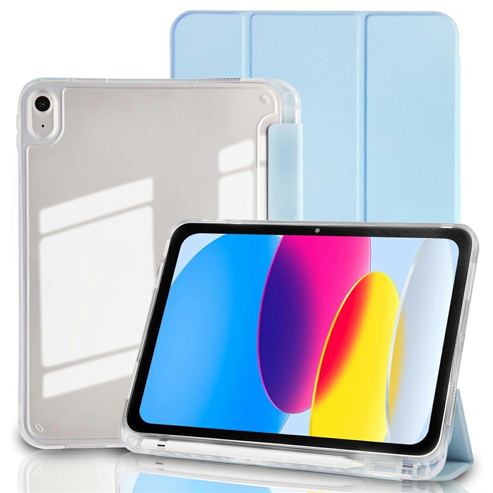 Tablet Case for iPad (2025) / iPad 10.9 (2022) Acrylic Back PU Leather Flip Cover with Pencil Slot - Sky Blue