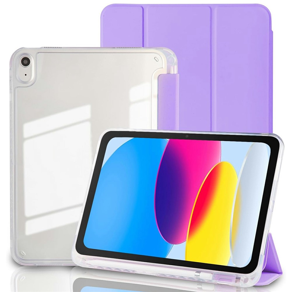 Tablet Case for iPad (2025) / iPad 10.9 (2022) Acrylic Back PU Leather Flip Cover with Pencil Slot - Purple