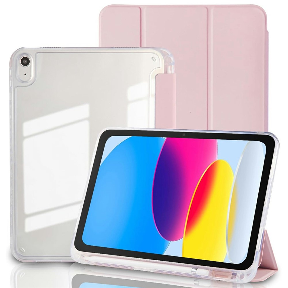 Tablet Case for iPad (2025) / iPad 10.9 (2022) Acrylic Back PU Leather Flip Cover with Pencil Slot - Pink