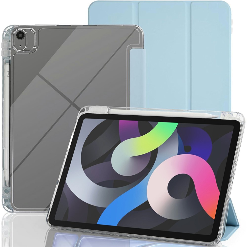 Tablet Case with Side Pencil Slot for iPad Air (2022) / (2020) Acrylic + TPU + PU Leather Flip Cover - Sky Blue