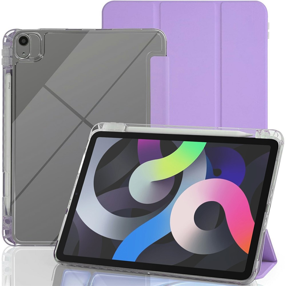 Tablet Case with Side Pencil Slot for iPad Air (2022) / (2020) Acrylic + TPU + PU Leather Flip Cover - Purple