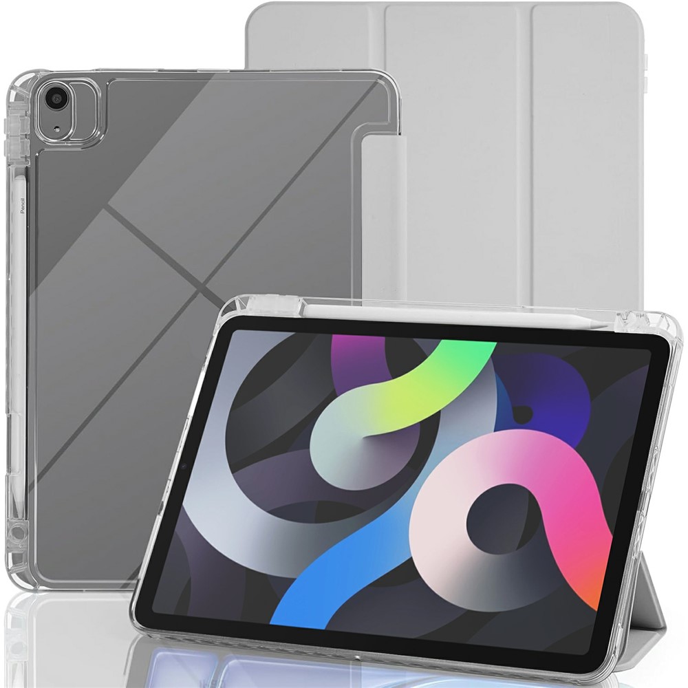 Tablet Case with Side Pencil Slot for iPad Air (2022) / (2020) Acrylic + TPU + PU Leather Flip Cover - Grey