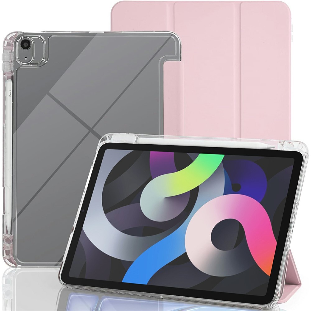 Tablet Case with Side Pencil Slot for iPad Air (2022) / (2020) Acrylic + TPU + PU Leather Flip Cover - Pink