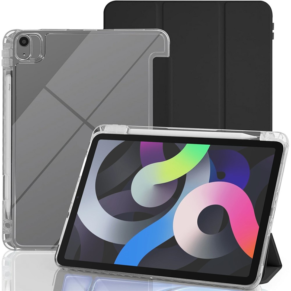 Tablet Case with Side Pencil Slot for iPad Air (2022) / (2020) Acrylic + TPU + PU Leather Flip Cover - Black