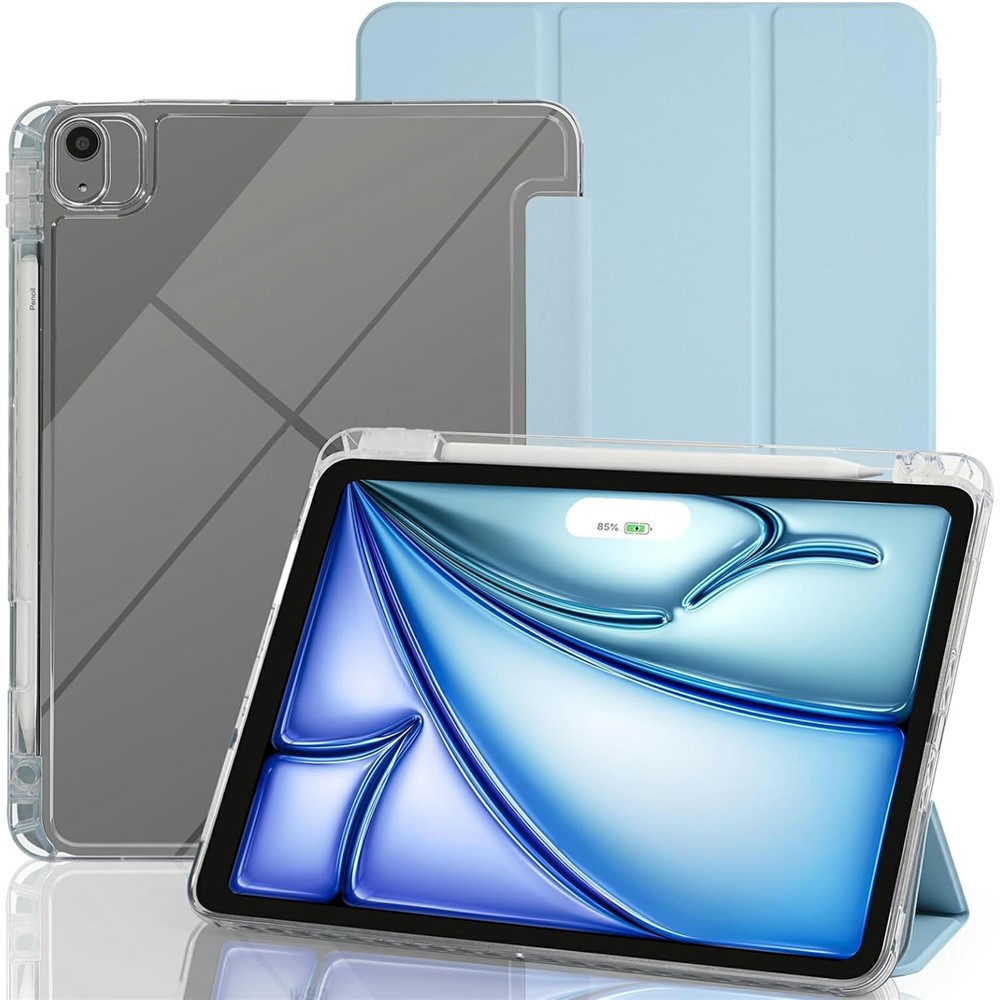 Tablet Case with Side Pencil Slot for iPad Air 11 (2025) / (2024) Acrylic + TPU + PU Leather Flip Cover - Sky Blue