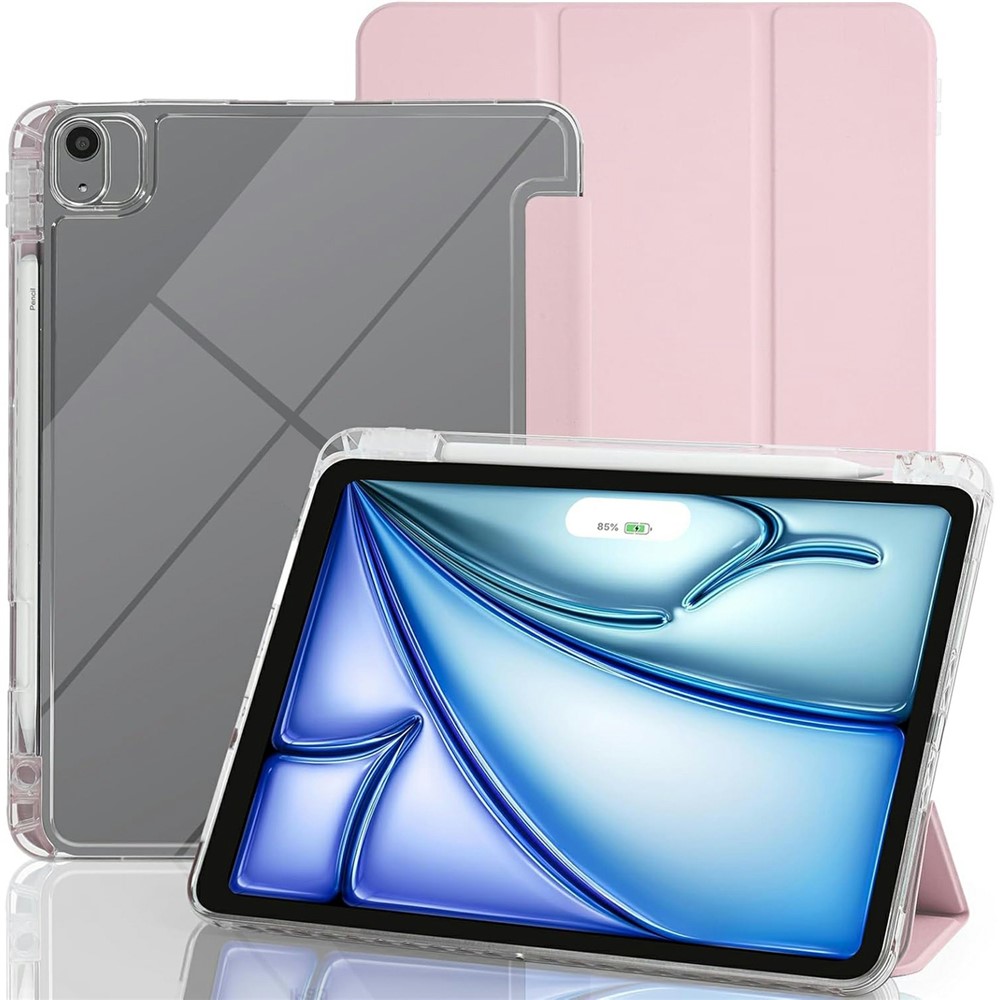 Tablet Case with Side Pencil Slot for iPad Air 11 (2025) / (2024) Acrylic + TPU + PU Leather Flip Cover - Pink