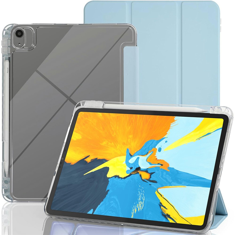 Tablet Case with Side Pencil Slot for iPad Pro 11 (2022) / (2021) / (2020) / (2018) Acrylic + TPU + PU Leather Flip Cover - Sky Blue