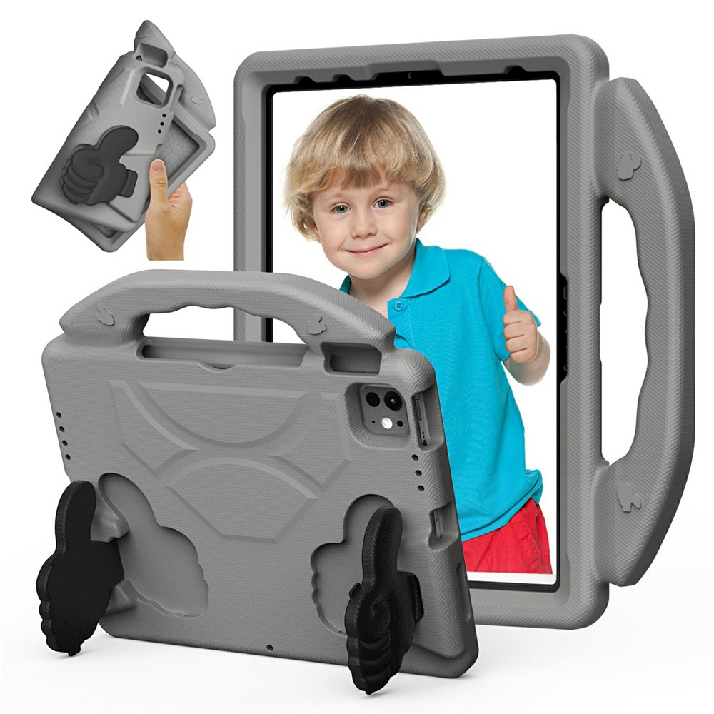 Ultra-Soft EVA Case For iPad Pro 11 (2025) / 11 (2024) / (2022) / (2020) / (2018) / Air (2022) / (2020) Thumb Kickstand Tablet Cover - Grey