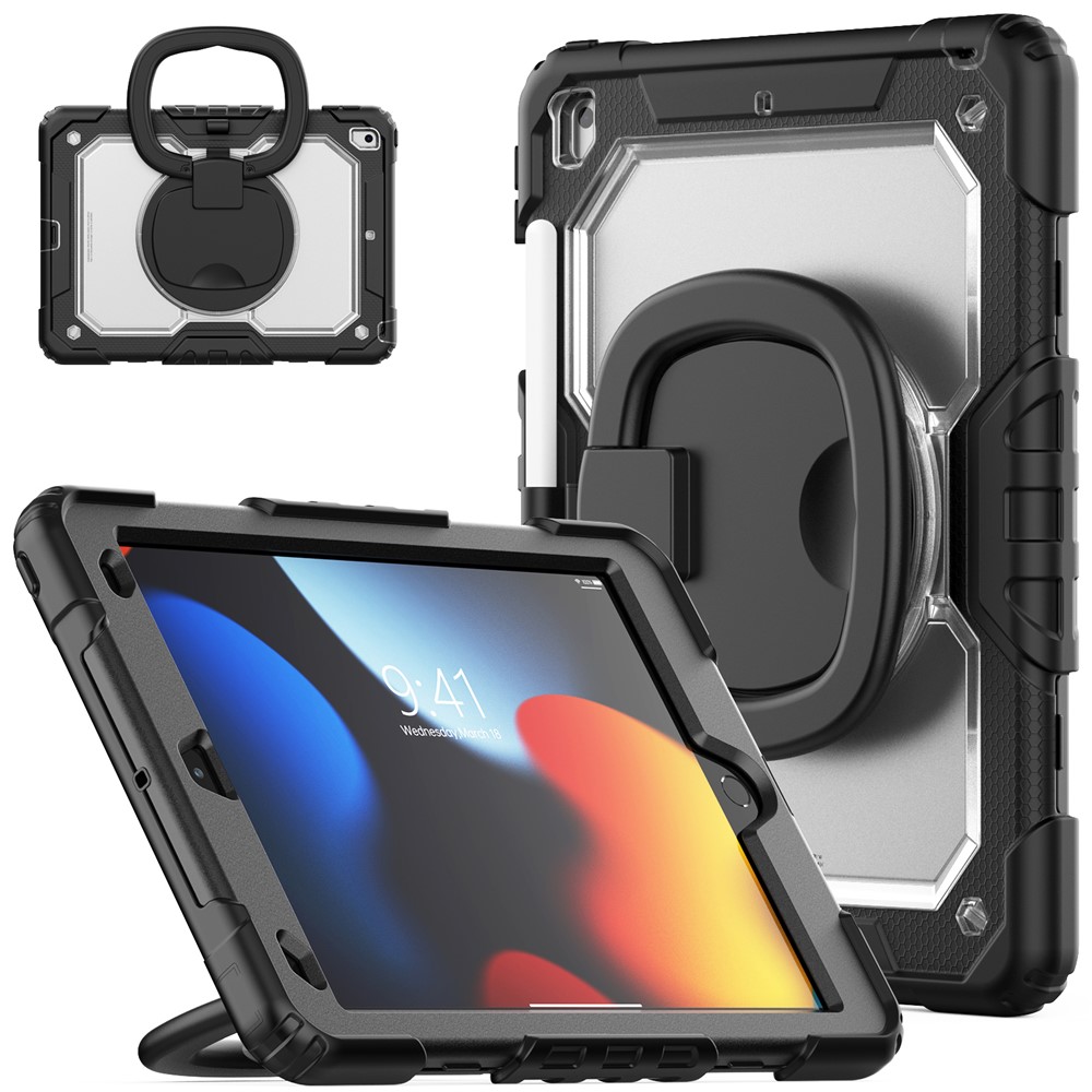For iPad 10.2 (2021) / (2019) / (2020) Case Ring Kickstand PC + Silicone Shockproof Tablet Cover