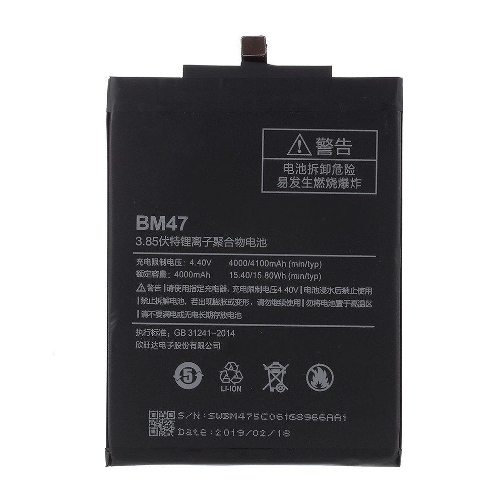 For Xiaomi Redmi 3 / 3s / 3x / 4X 3.85V 4000mAh Li-ion Polymer Battery Part (Encode: BM47) (without Logo)-1