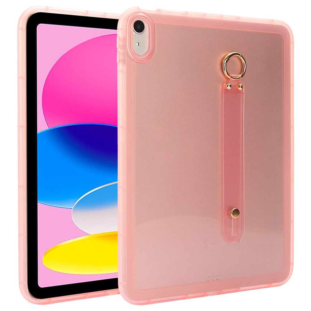 For iPad (2025) / 10.9 (2022) Case Shockproof TPU Tablet Cover with Wristband - Pink