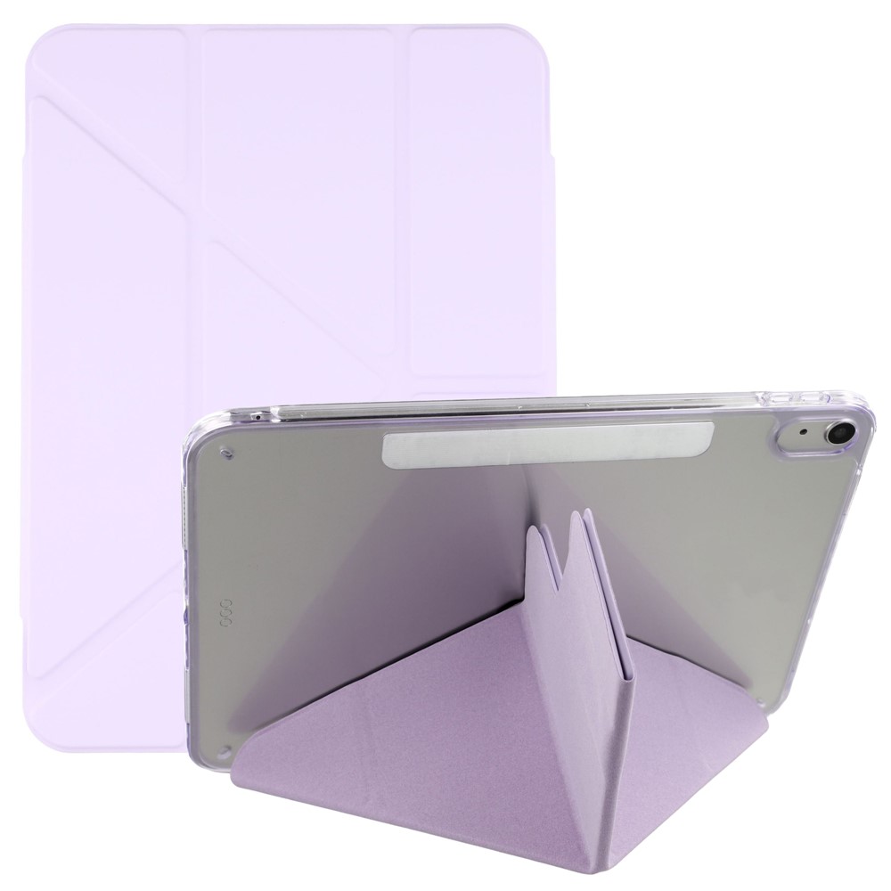 For iPad (2025)  /  10.9 (2022) Case Magnetic Dual Clasp PU TPU Acrylic Origami Stand Tablet Cover - Purple