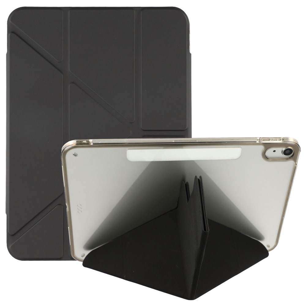 For iPad (2025) / 10.9 (2022) Case Magnetic Dual Clasp PU TPU Acrylic Origami Stand Tablet Cover - Black