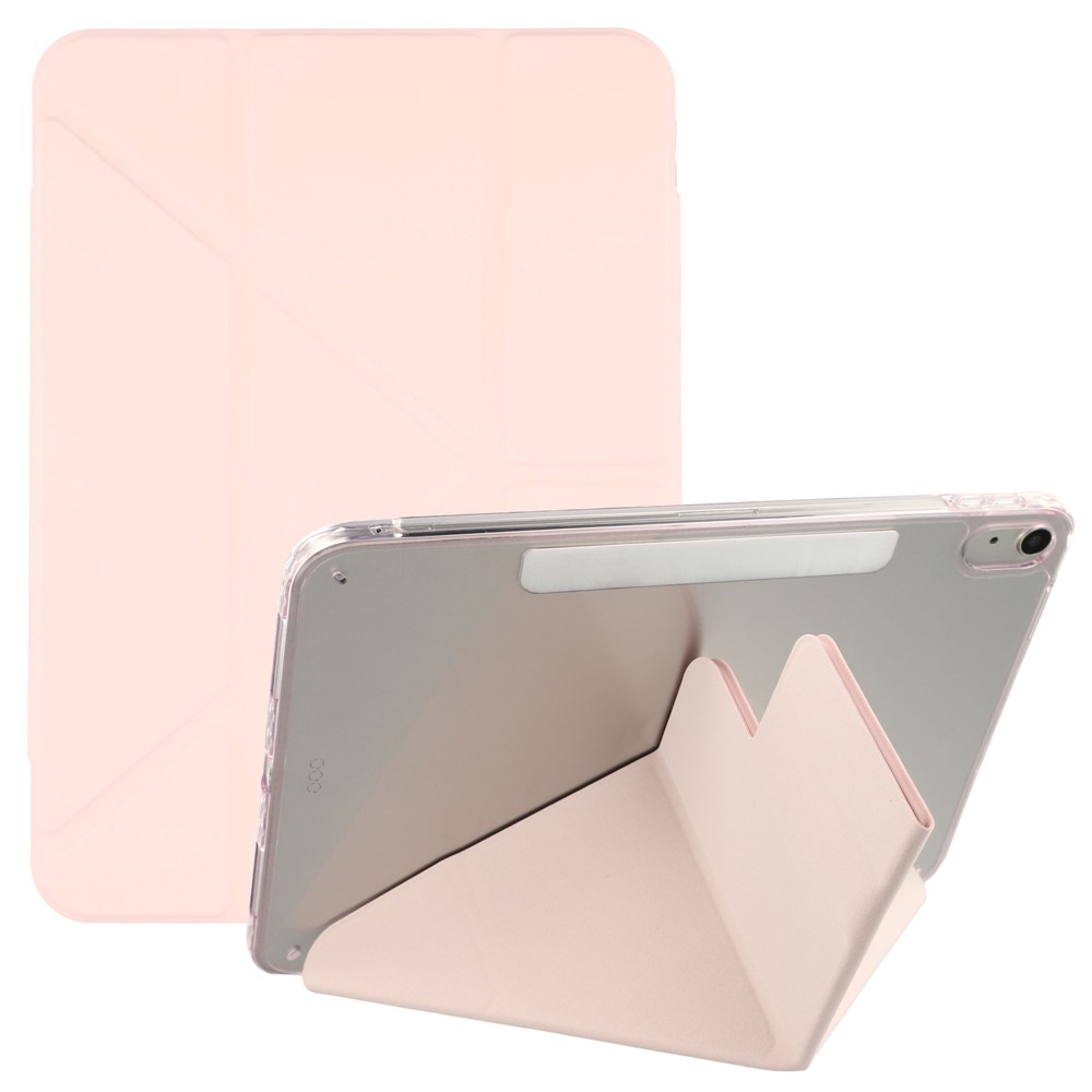 For iPad (2025) / 10.9 (2022) Case Magnetic Dual Clasp PU TPU Acrylic Origami Stand Tablet Cover - Pink