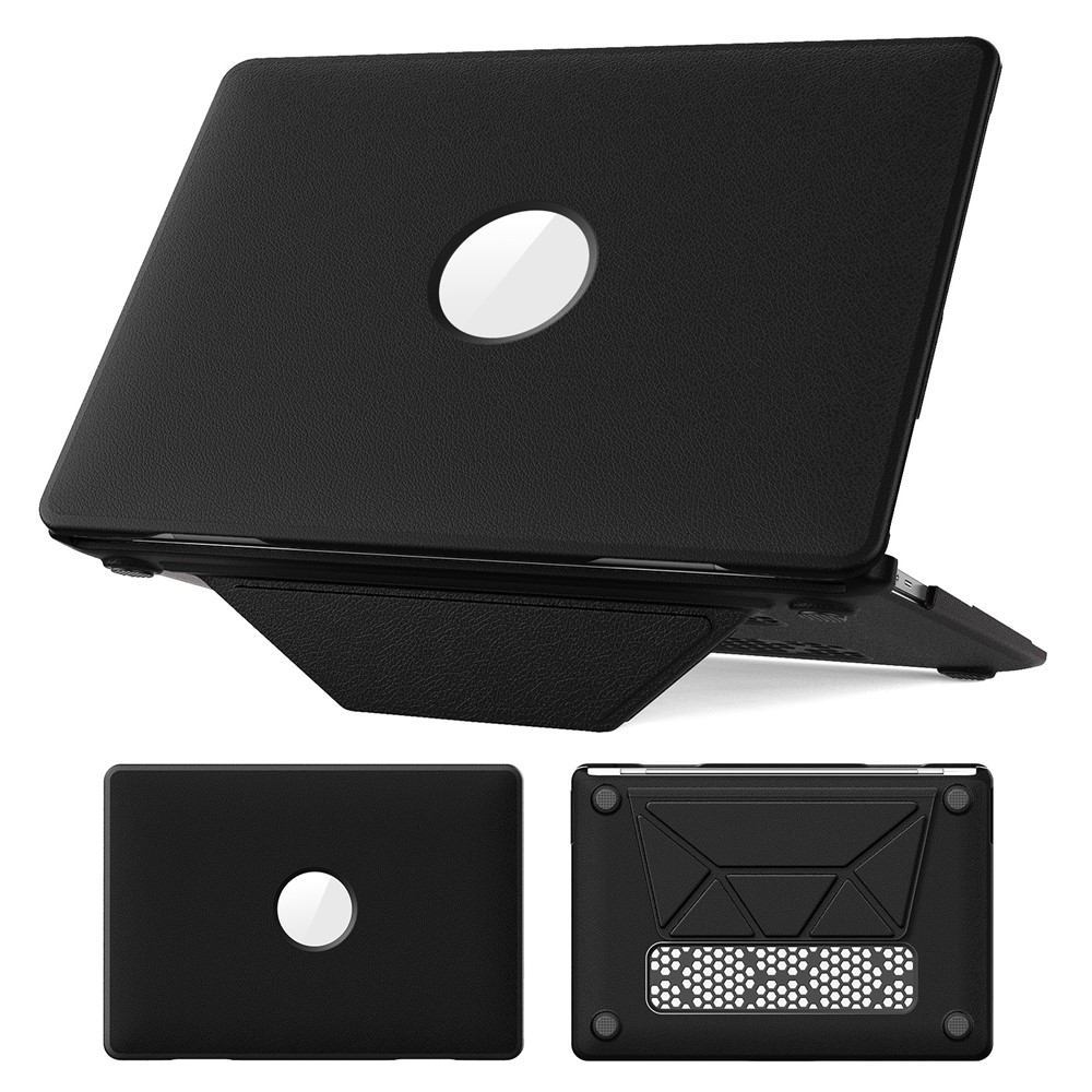 Laptop Case for MacBook Air 13 inch (2020) / (2018) A2337 M1 A2179 A1932 Kickstand PU TPU PC Notebook Protective Cover - Black