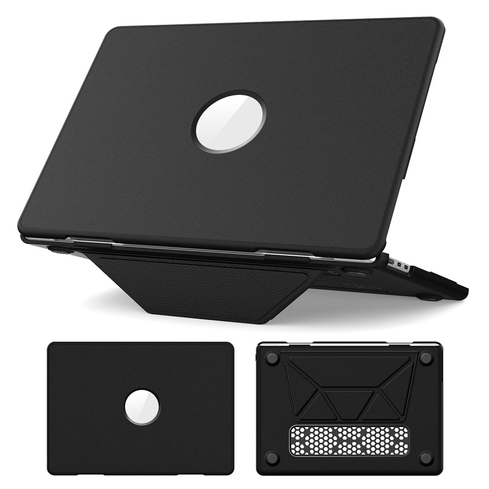 Laptop Case for MacBook Air 13 inch (2026) A3449 / (2025) A3240 / (2024) A3113 / (2022) A2681 Kickstand PU TPU PC Notebook Protective Cover - Black