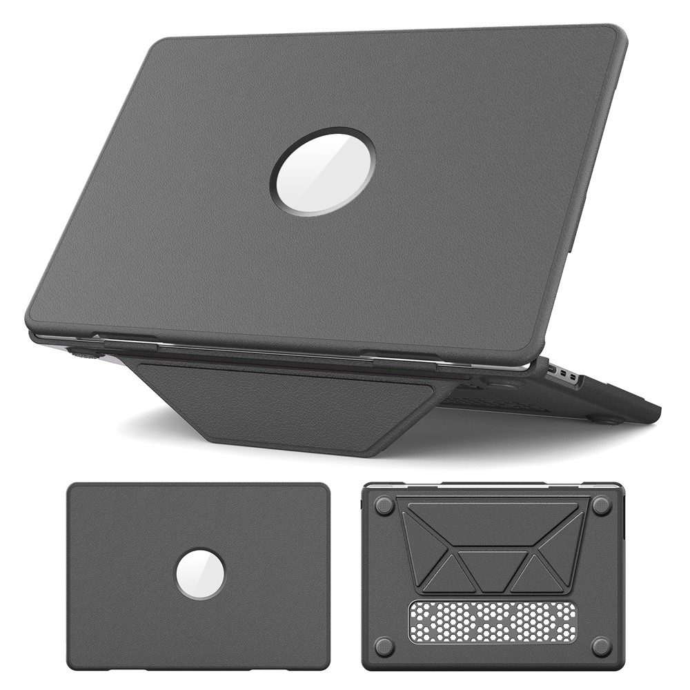 Laptop Case for MacBook Air 13 inch (2026) A3449 / (2025) A3240 / (2024) A3113 / (2022) A2681 Kickstand PU TPU PC Notebook Protective Cover - Grey