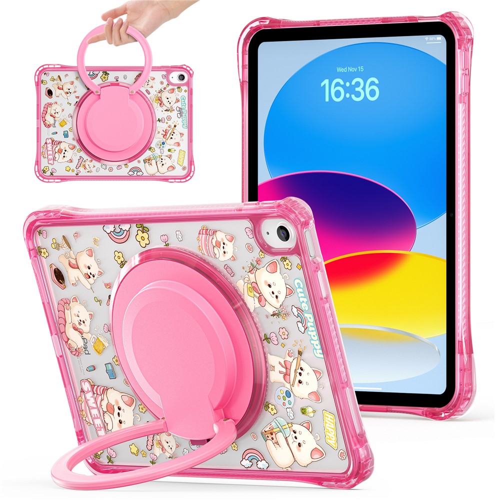 For iPad (2025) / iPad 10.9 (2022) Case Hand Grip Kickstand Pattern PC + TPU + Acrylic Tablet Cover - Pink