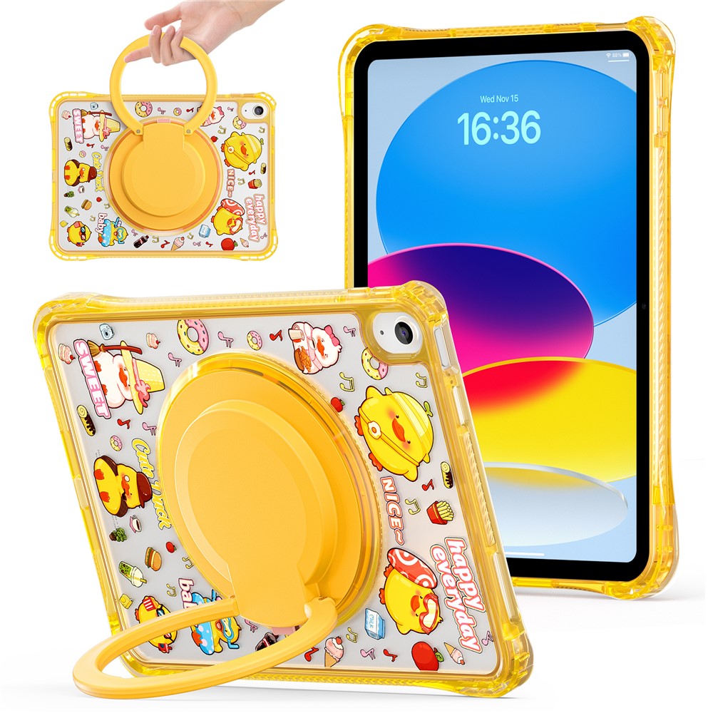 For iPad (2025) / iPad 10.9 (2022) Case Hand Grip Kickstand Pattern PC + TPU + Acrylic Tablet Cover - Yellow