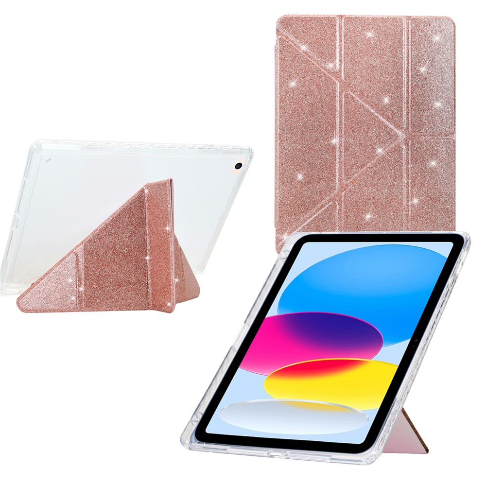 Tablet Case For iPad 9.7-inch (2018)  /  (2017)  /  Air 2  /  Air (2013) Y-Fold Stand Glitter Leather TPU Acrylic Clear Cover - Rose Gold