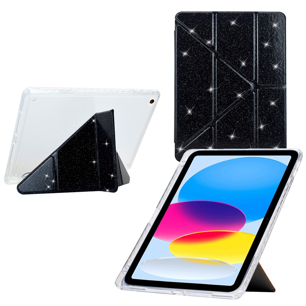 Tablet Case For iPad 9.7-inch (2018)  /  (2017)  /  Air 2  /  Air (2013) Y-Fold Stand Glitter Leather TPU Acrylic Clear Cover - Black