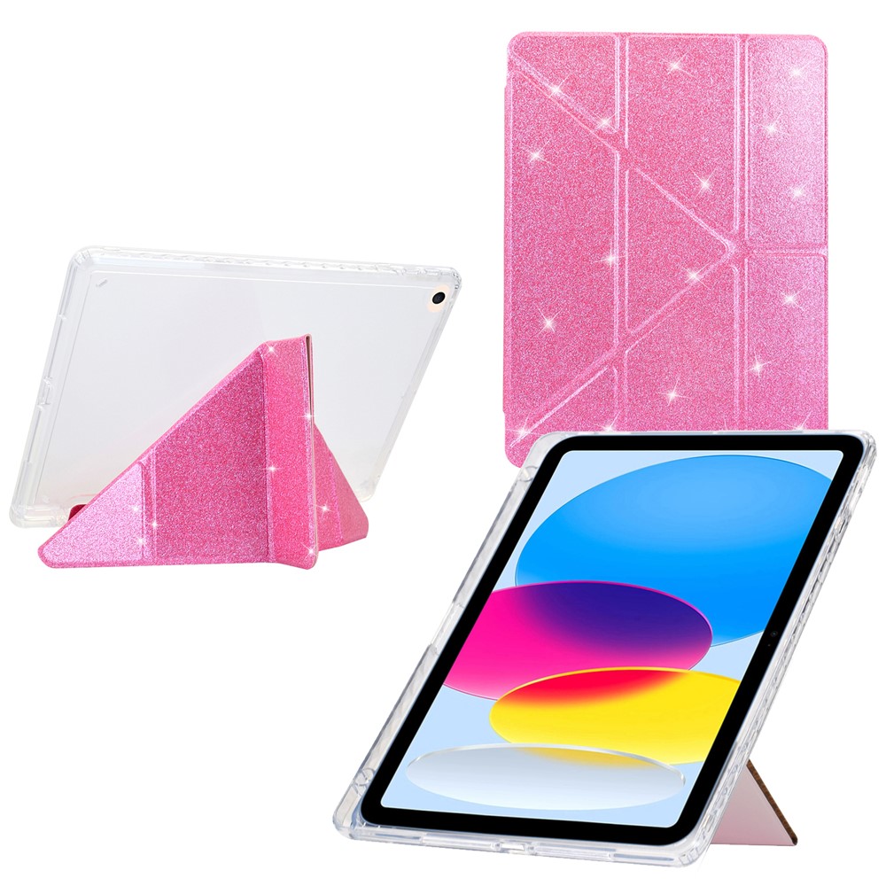 Tablet Case For iPad 9.7-inch (2018)  /  (2017)  /  Air 2  /  Air (2013) Y-Fold Stand Glitter Leather TPU Acrylic Clear Cover - Pink