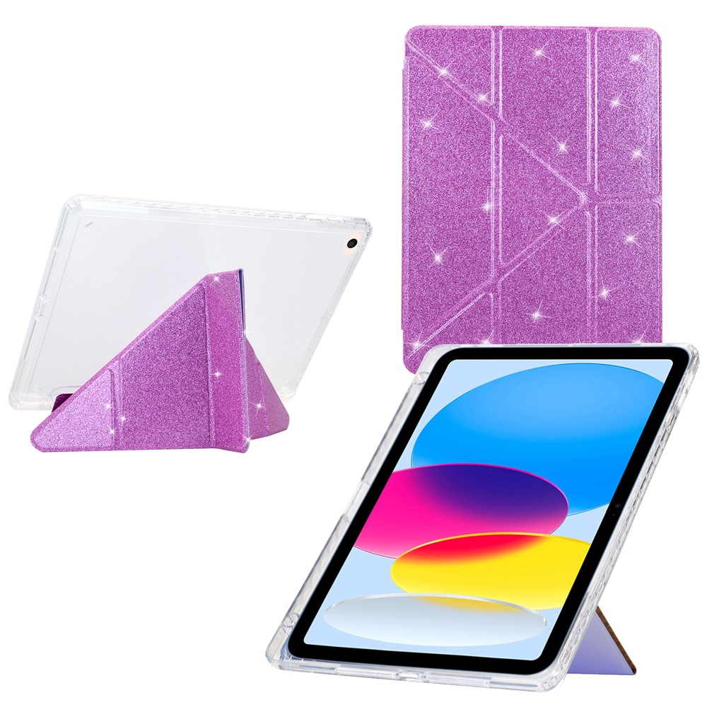 Tablet Case For iPad 9.7-inch (2018)  /  (2017)  /  Air 2  /  Air (2013) Y-Fold Stand Glitter Leather TPU Acrylic Clear Cover - Purple