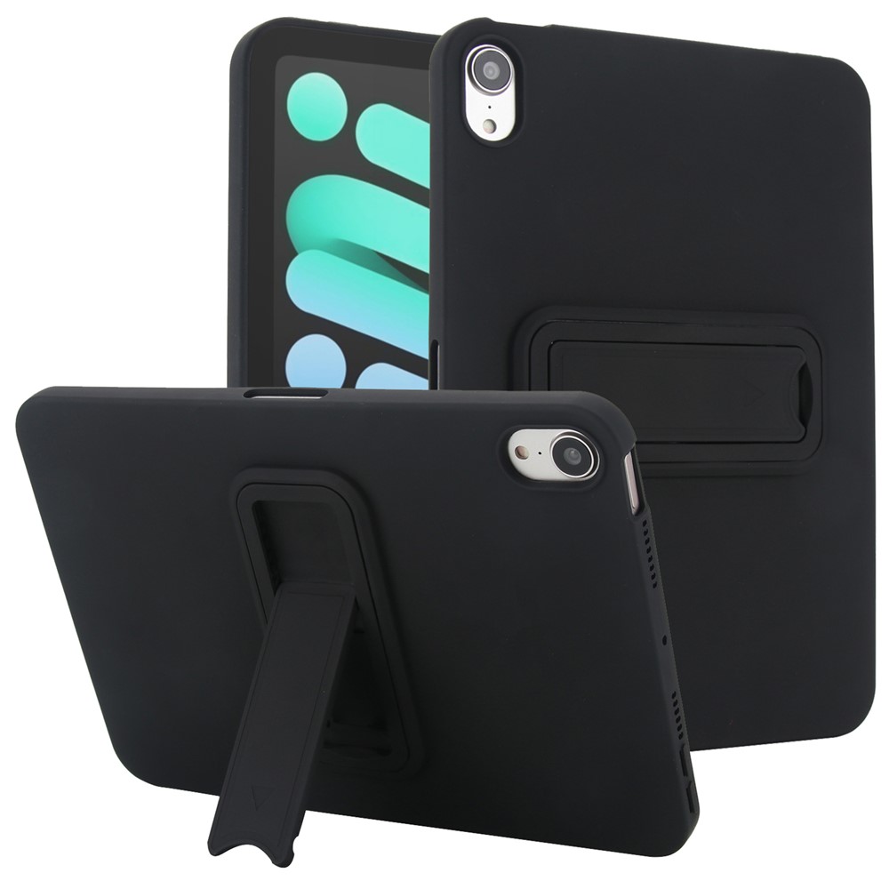 For iPad mini (2024) / (2021) Case TPU + PC Skin-Friendly Kickstand Tablet Cover - Black