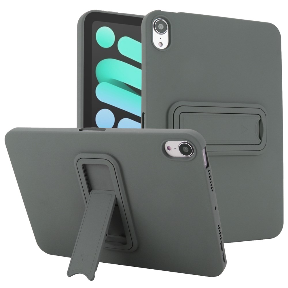 For iPad mini (2024) / (2021) Case TPU + PC Skin-Friendly Kickstand Tablet Cover - Grey