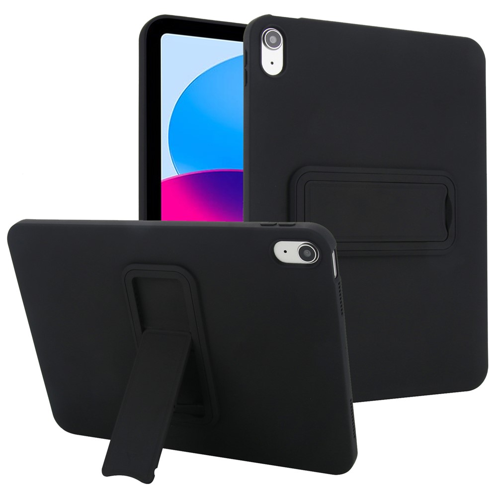For iPad (2025) / 10.9 (2022) Case TPU + PC Skin-Friendly Kickstand Tablet Cover - Black