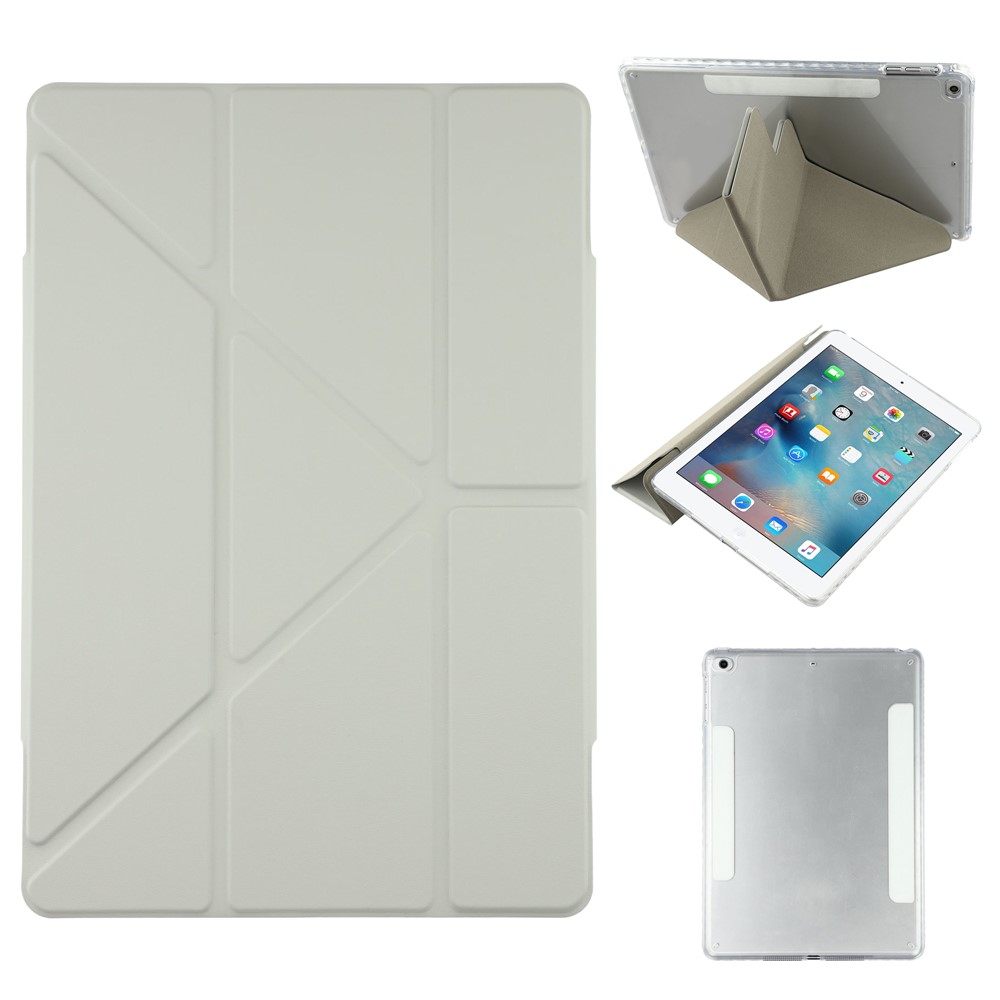 Tablet Case For iPad 9.7-inch (2018)  /  (2017)  /  Air 2  /  Air (2013) Magnetic Dual Clasp PU TPU Acrylic Origami Stand Cover - Grey
