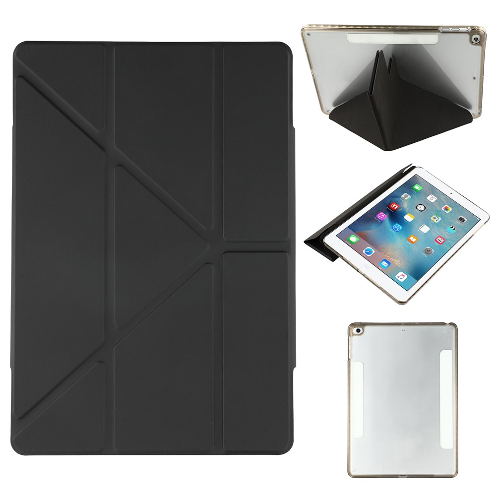 Tablet Case For iPad 9.7-inch (2018) / (2017) / Air 2 / Air (2013) Magnetic Dual Clasp PU TPU Acrylic Origami Stand Cover - Black