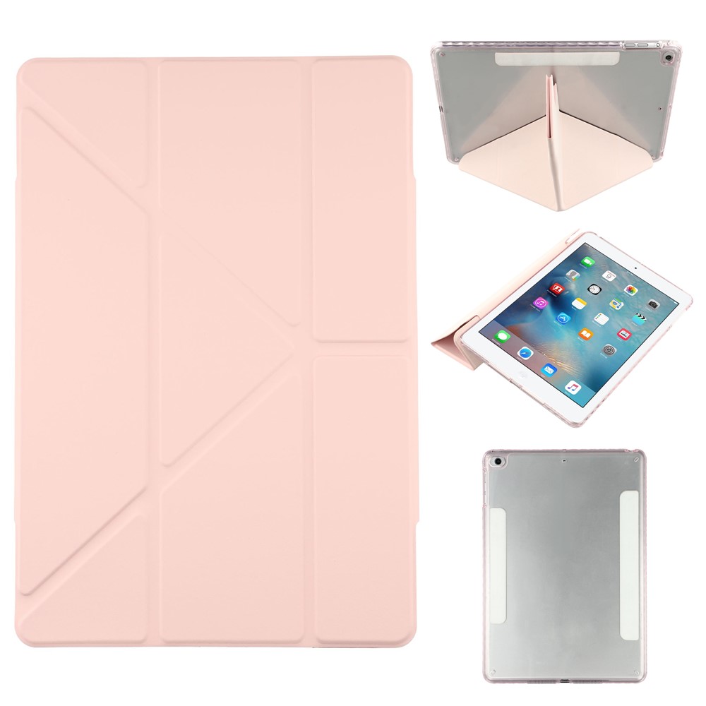 Tablet Case For iPad 9.7-inch (2018) / (2017) / Air 2 / Air (2013) Magnetic Dual Clasp PU TPU Acrylic Origami Stand Cover - Pink
