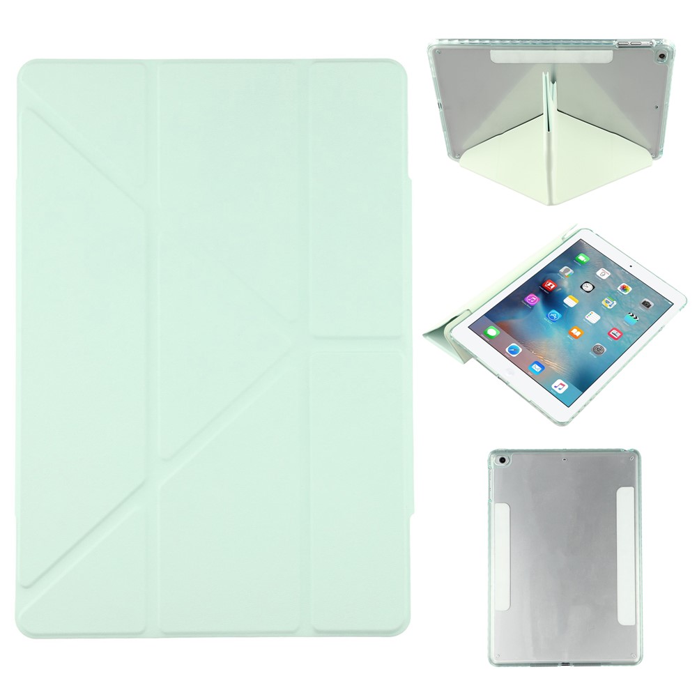 Tablet Case For iPad 9.7-inch (2018) / (2017) / Air 2 / Air (2013) Magnetic Dual Clasp PU TPU Acrylic Origami Stand Cover - Green