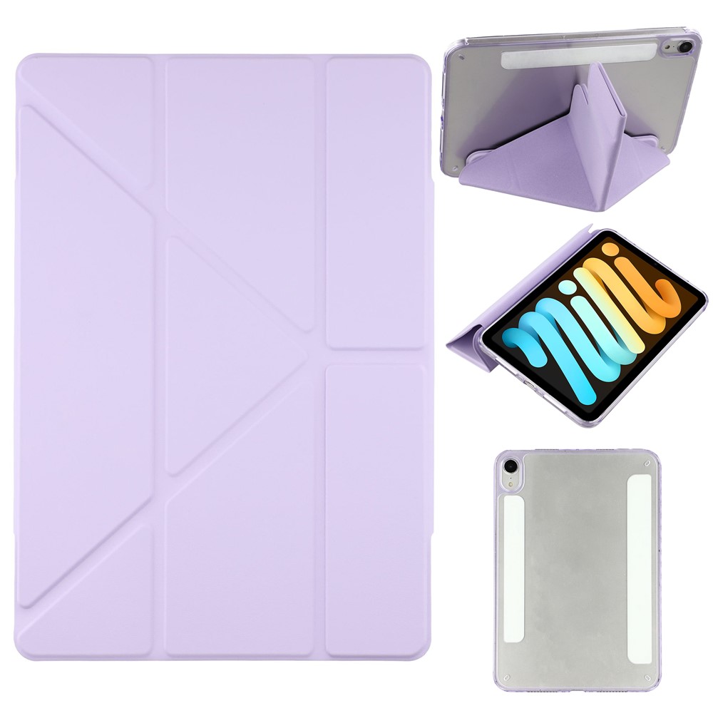 For iPad mini (2024)  /  (2021) Case Magnetic Dual Clasp PU TPU Acrylic Origami Stand Tablet Cover - Purple