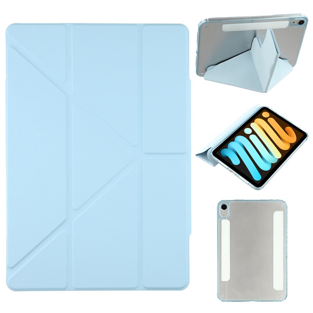 For iPad mini (2024)  /  (2021) Case Magnetic Dual Clasp PU TPU Acrylic Origami Stand Tablet Cover - Baby Blue