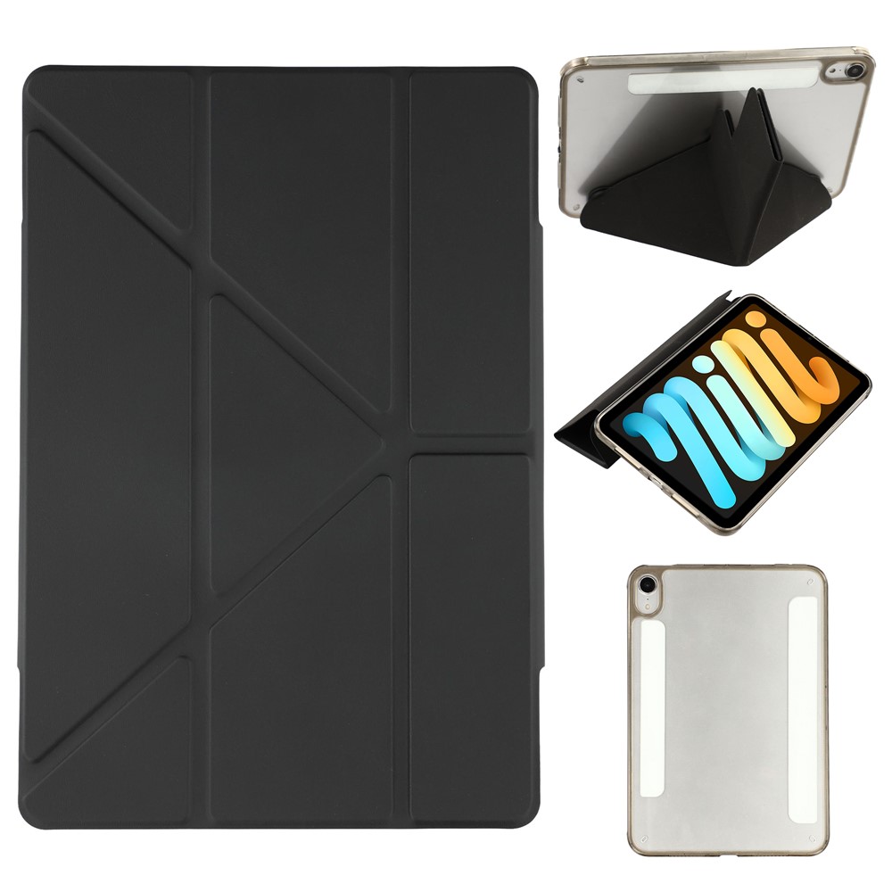 For iPad mini (2024)  /  (2021) Case Magnetic Dual Clasp PU TPU Acrylic Origami Stand Tablet Cover - Black
