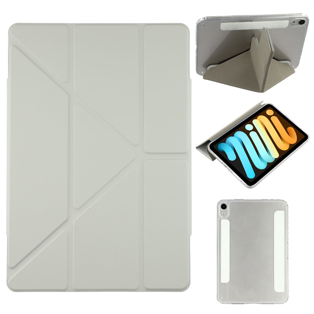 For iPad mini (2024)  /  (2021) Case Magnetic Dual Clasp PU TPU Acrylic Origami Stand Tablet Cover - Grey