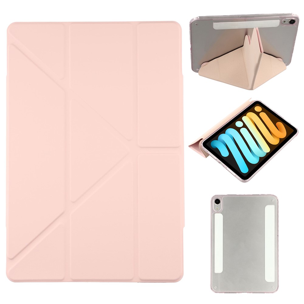For iPad mini (2024)  /  (2021) Case Magnetic Dual Clasp PU TPU Acrylic Origami Stand Tablet Cover - Pink