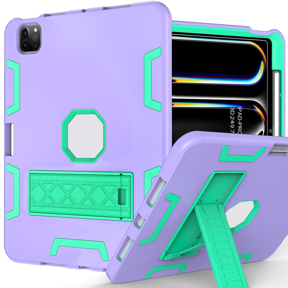 For iPad Pro 13 (2025) / 13 (2024) Case Silicone + PC Kickstand Tablet Cover with Pencil Holder - Light Purple / Light Green