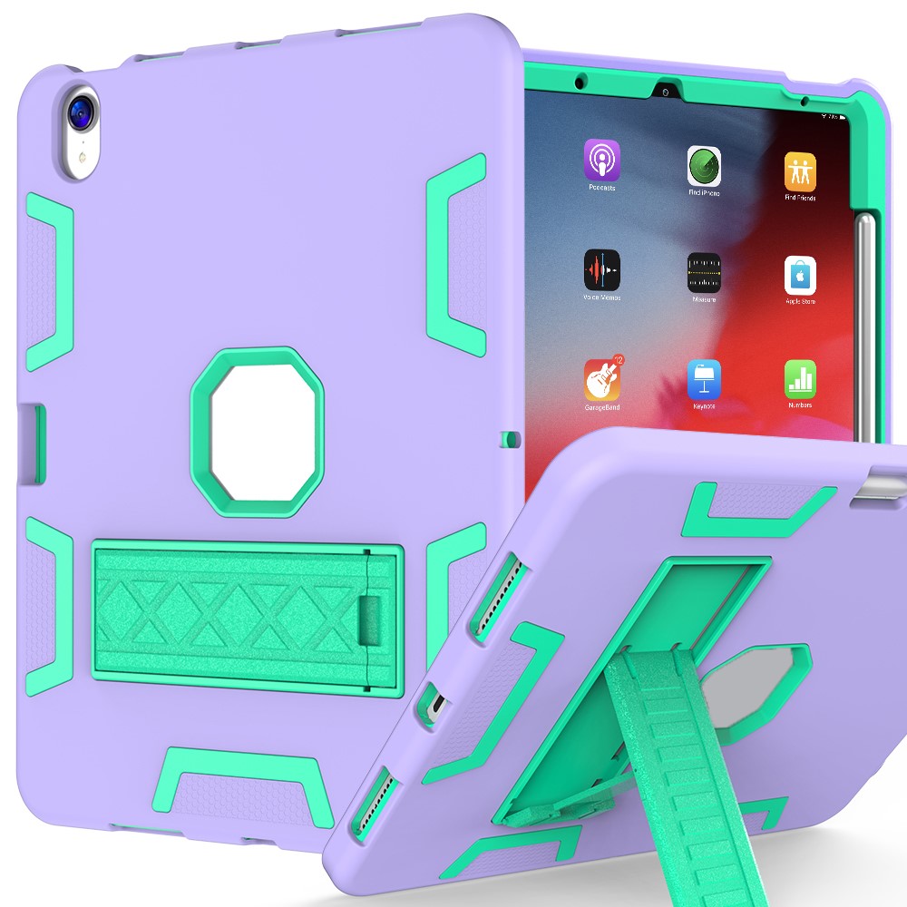 For iPad (2025) / iPad 10.9 (2022) Case Silicone + PC Kickstand Tablet Cover with Pencil Holder - Light Purple / Light Green